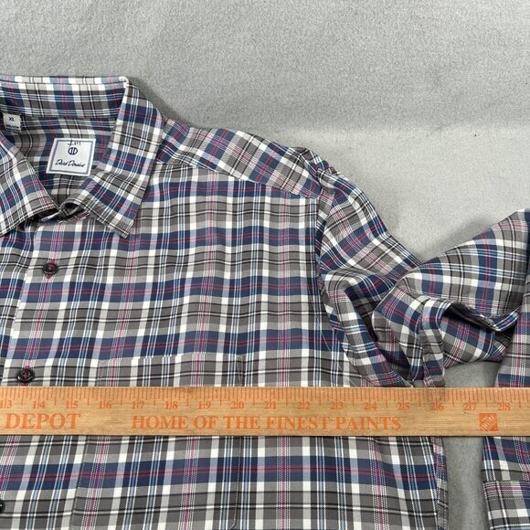 David Donahue Shirt Mens Size XL Gray Pink Blue Button Down Classic Fit Dress - Picture 10 of 12